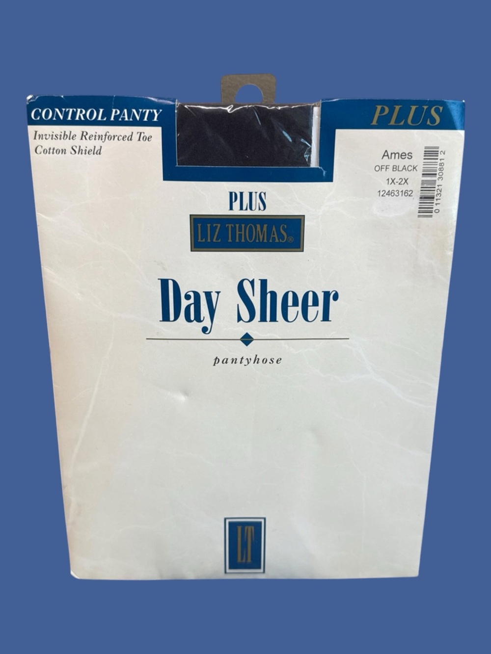 Liz Thomas DAY SHEER Control Panty Pantyhose Off Black 1X-2X Reinforced Toe NOS
